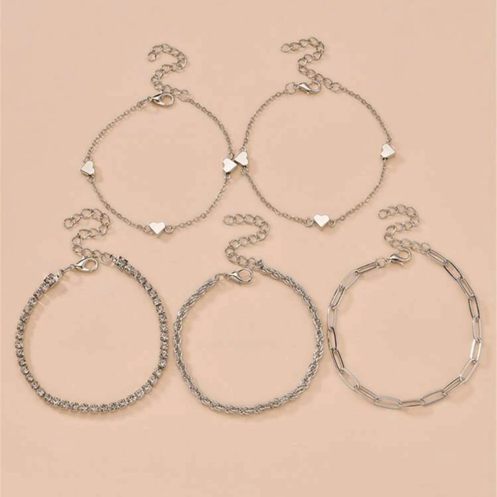 5pcs Rhinestone & Heart Decor Bracelet For Women Fashion Jewelry Gift We… - Picture 5 of 5